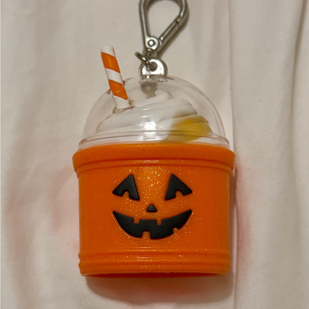 Bath & Body Works Orange Pumpkin Keychain Frappuccino Sanitizer Holder Halloween